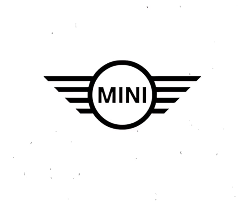 Black and white Mini Cooper logo with the word "MINI" in a circle and wings.